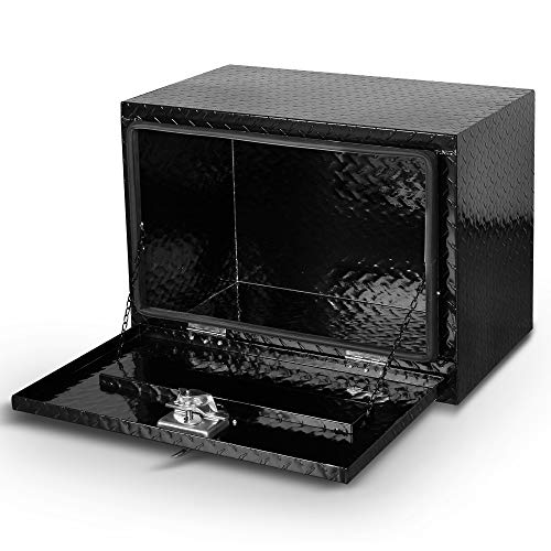 Arksen 24 Inch Heavy Duty Aluminum Diamond Plate Tool Underbody Box, Waterproof Square Truck Storage Organizer Chest For Pick Up Truck Bed, Rv Trailer With T-Handle Lock And Keys - Black #TOP2