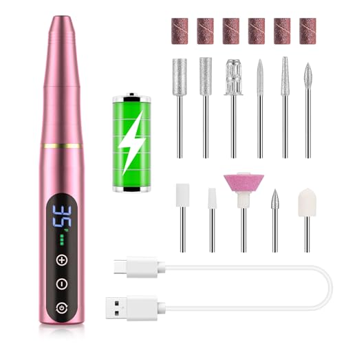 Cordless Electric Nail Drill Machine 11 in 1 Kit Portable Rechargeable Nail File Set for Acrylic Gel Dip Powder Nails 35 Speeds Manicure Pedicure Polishing Shape Tools