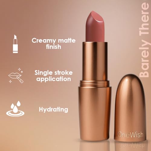 Image of One Wish Creamy Matte Lipstick Long Lasting for Women - Barely There Shade 12 | Full Coverage | No Dryness | SPF | Vitamin E, Almond Oil & Shea Butter for Moisturising Lip | 8 Hrs Lasting | Smooth Finish | 3.8 gm
