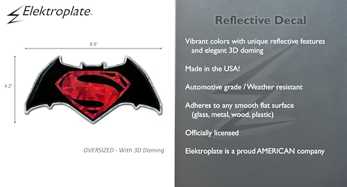 Image of Elektroplate Batman v Superman Reflective Car Decal Silver Oversized 8.5 inch | Officially Licensed DC Comics - Weatherproof Automotive Grade Domed Sticker for Water Bottle, Laptop & More - Made in the USA