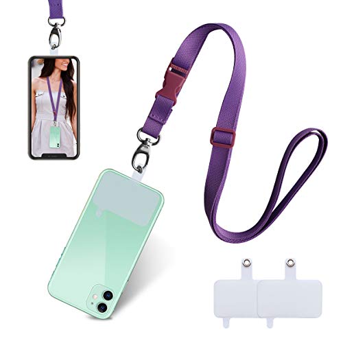 UKON Cell Phone Lanyard Adjustable Crossbody Phone Strap Universal Neck Around Lanyard Shoulder Strap with 2 Reusable Clear PVC Patchs Compatible with Most Smartphone (Purple)
