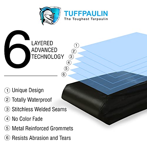 Image of TUFFPAULIN Plastic 80Ft X 80Ft 120 GSM Black Tarpaulin Tirpal Tadpatri Tharpai Thadika, Extra Strong, Reinforced Eyelets, Uv Resistant, 100% Waterproof Virgin, 6 Layer Mlcl 3D Rib Technology-1 No.