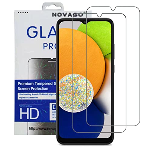 NOVAGO Compatible con Samsung Galaxy A13 4G/A13 5G/A02/A02S/A03/A04s/M13 4G - Pack de 2 protectores de pantalla de cristal templado sólido 9H (transparente), no cubre toda la pantalla