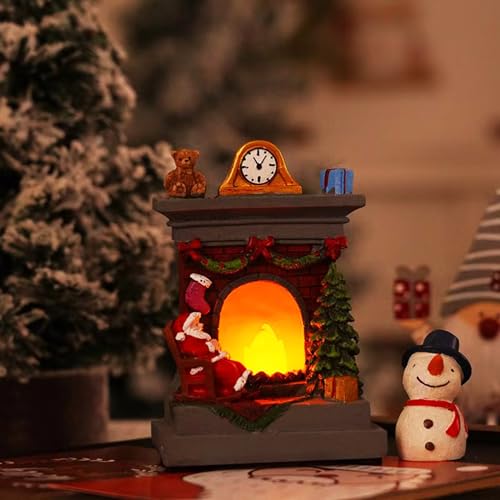 Image of Christmas Fireplace Lantern Luminous Santa Claus Night Light Christmas Resin Ornaments Decorative Lighting for Home Holiday Decor Battery Operated Unique Decoration