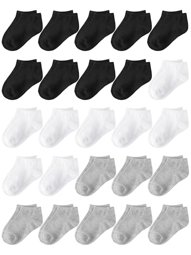 Glooarm 25 Pairs Toddler Socks, Kids Low Cut Ankle Half Cushion Athletic Socks for Boys Girls 1-14 Years