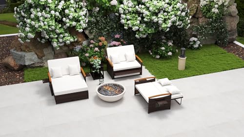 COSTWAY Tumbona Jardin de Ratan 2 Plazas, Tumbona Reclinable con Respaldo Ajustable de 4 Niveles, Sofa Exterior con Reposapiés de Almacenamiento, Cama Terraza Bandejas Laterales Retráctiles (Blanco)