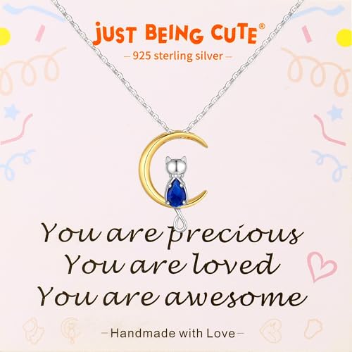 Birthstone Necklace for Women Girls, Cat Necklaces 925 Sterling Silver Teardrop Pendant 18K Gold-Plated Birthstone Jewelry Gifts for Birthday Easter