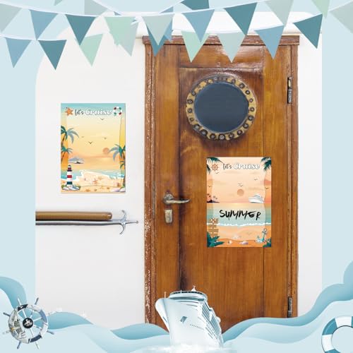 Image of Dazoratix Cruise Door Decorations Magnetic - 2 Pcs Large Retro Sunset Beach Nautical Ship Cabin Magnets with 3 Pens Anchor Whiteboard Cruising Essentials Funny Carnival Stateroom Stickers Fridge Decor
