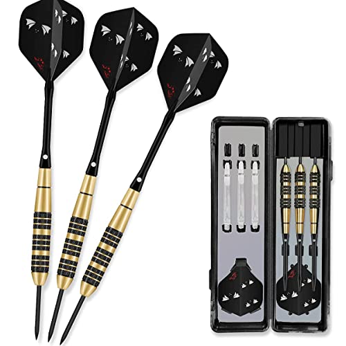 Grenf Steel Tip Dart Set - Professional Darts with Stylish Case and Darts Guide, Darts Steel Tip Set with Aluminum Shafts - Portable Case for Electronic Dart Board (Gold) 3 Pack