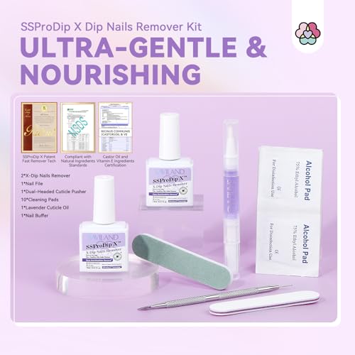 SAVILAND Dip Powder Remover Kit 2Pcs: 15ml Gentle & Safe Dip Nail Remover With Cuticle Oil Nail File Tools No Soak or Wrapping Removal Easy Remove at Home Gift For Women
