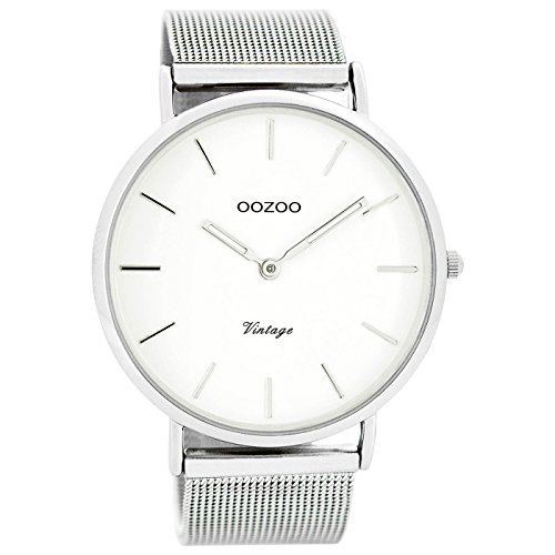 Aclouddate Oozoo Armbanduhr Damen Herren Vintage Series Silber 44mm
