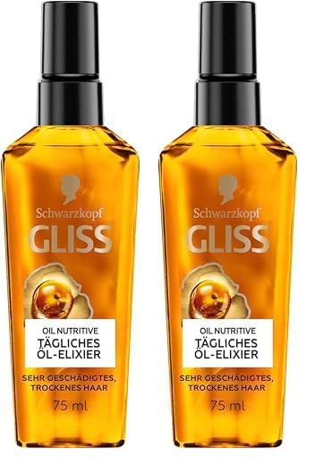 Gliss Haaröl tägliches Öl-Elixier (75 ml), Haaröl für trockenes Haar pflegt & veredelt das Haar ohne zu fetten, mit Arganöl & Vitamin E (Packung mit 2)