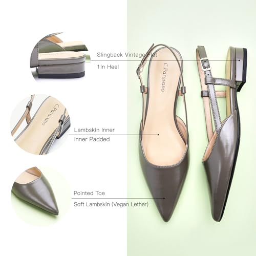Image of C.Paravano Slingback Flats | Pointed Toe Flats | Slingback Sandals | Women's Slingback Dress Shoes | Adjustable Buckle Sandals