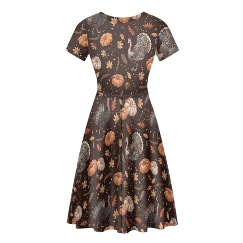 Image of HUGS IDEA Womens Puffy Swing Midi Dress Round Neck Short Sleeve Party A-Line Dresses