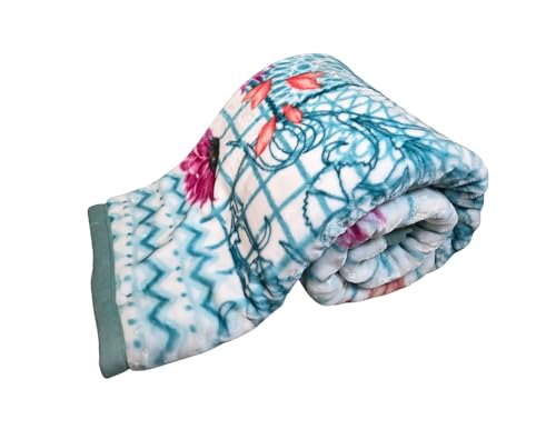 Image of Signature Exclusive Chanakya Supersoft Luxury Heavy Winter Double Ply Double Bed Mink Blanket - 4.5 kg | 100% Polyester | 2.10 m x 2.40 m | Royal Luxe Comfort for Extreme Cold (Ocean Petals)