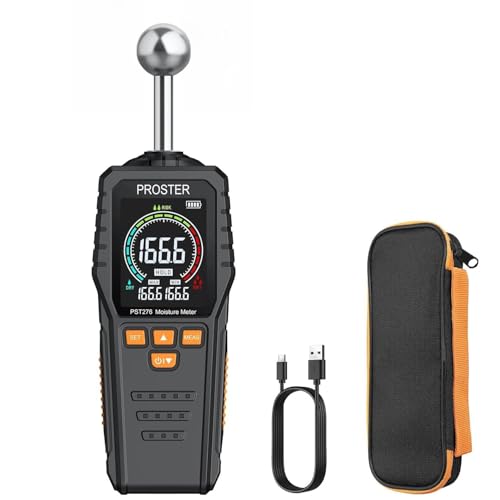 Proster Feuchtigkeitsmessgerät Wand Kugelform Sphärisches wiederaufladbares Feuchtemessgerät Mauerwerk mit LCD Bildschirm für Wände Mauerwerk 0-40mm Analysetiefe (Schwarz Orange)