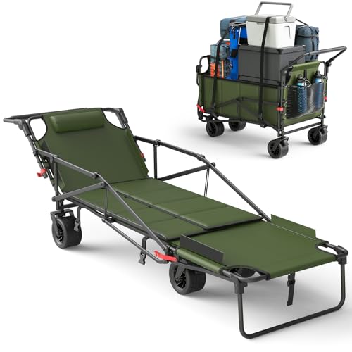 2-in-1 Multifunctional Folding Wagon Carts,Convertible Beach Chair,650LBS Large Capacity,Foldable Portable Wagon,Utility Cart Suitable for Grocery,Sports,Garden,Shopping,Camping