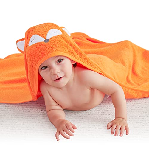 Image of Touchat Baby Towels with Hood Soft Baby Bath Towels for Newborn Large and Absorbent Toddler Towels Baby Essentials Baby Boy Girl Gifts (Fox, 35.1''x35.1'')