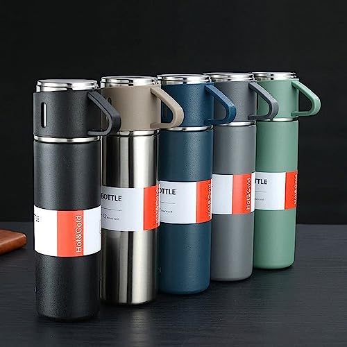 Image of Steel Vacuum Flask Set with 3 Stainless Steel Cups Combo - 500ml - Keeps HOT Cold Ideal Gift for Winter - Housewarming Random Color