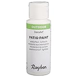 Rayher Hobby 38610102 Patio Paint, bianco, bottiglia da 59 ml, vernice acrilica resistente alle intemperie, per esterni, resistente alla luce, colore per interni ed esterni, colore esterno