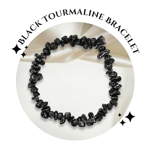 Image of Certified Black Tourmaline Bracelet for Women Men with Healing Crystal and Reiki Stone - Beautiful Gemstone Beaded Bracelet for Balance, Harmony & Positive Energy (Chips Stone Beads)