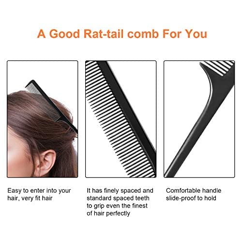 24 Pieces Plastic Rat Tail Combs Pin Tail Comb Teasing Comb Carbon Comb 8.5 Inch Styling Combs with Thin and Long Handle, Assorted Colors