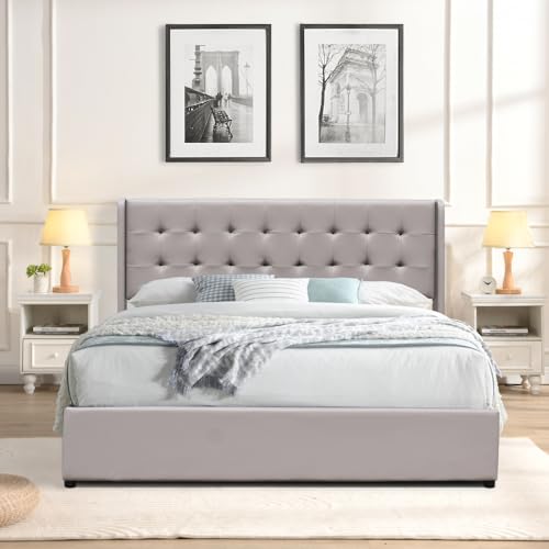 King of Dreams Lit Coffre dehoussable 160x200 cm avec tête de lit capitonnée et 14 Lattes - Montage Rapide - Revêtement PVC Simili Facile d'entretien