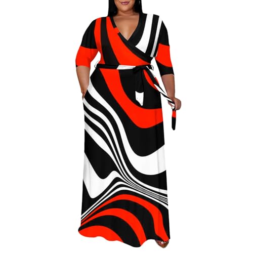 Image of Runwind Plus Size Maxi Dresses - 3 /4 Sleeve V Neck Long Dresses for Women (XL-6XL)