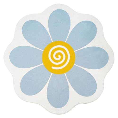 USTIDE Blue Flower Shaped Rug, Large Daisy Floral Area Rug 63-inch | Soft Washable Non Slip Accent Carpet for Bedroom, Playroom, Nursery Room,Reading Room