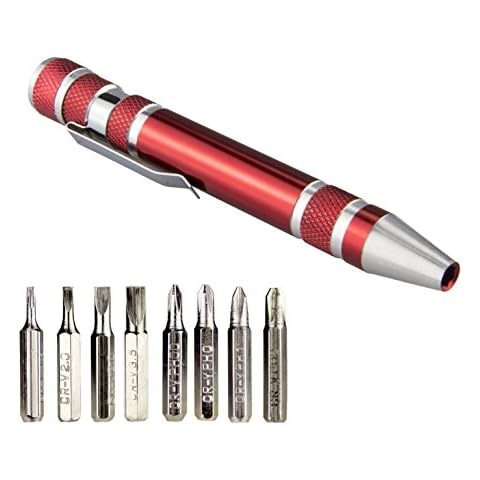 SWATOM 8 in 1 Mini Screwdriver Set Small Screwdrivers Pen Magnetic Repair Tools EDC Compact Precision Gadgets for Computer Eyeglasses Daily Home Improvement Use (Red) Cover