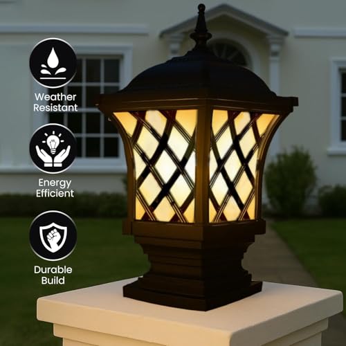 Image of GIGAWATTS ‎Express Outdoor Gate Light - 101% Rust & Waterproof Die-Casting Aluminium Exterior Piller Lamp Base Mount for Garden, Boundary Walls & Home Entrances (B22 Holder, Bulb Not Included, Black)