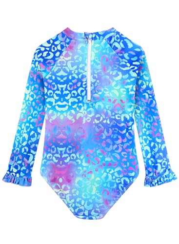 Image of Alakuoti Long Sleeve One Piece Ruffle Swimsuit for Toddler Girls Baby Girl Rashguard Shirt with UPF 50+ Sun Protection