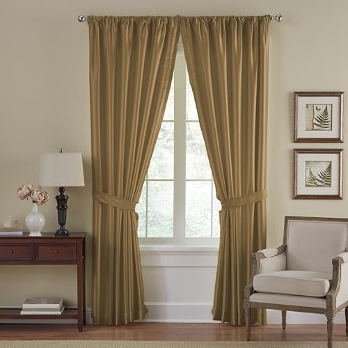 Elrene Home Fashions Versailles Faux-Silk Room-Darkening Curtain Panel, Blackout Curtain with Rod Pocket, 52 Inches by 95 Inches, Gold, 1 Panel