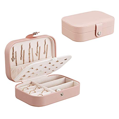 Young & Ming Joyero Pequeña de Viaje Caja de Joyería de Mujer Organizador de Joyerías con Hebilla Caja de Almacenamiento para Anillos Aretes Pendientes Pulseras y Collares, Rosa