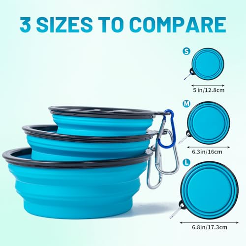 SLSON Collapsible Bowl with Cover Lids,2 Pack Dog Travel Bowls Portable Foldable Cat Water Dish Bowl for Pets Walking Parking Camping (Light Blue and Green, Small) - Image 5