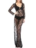 Yomoko Sexy Deep V-Neck Long Sleeve Lace Beach Dress See-Through Maxi Dress&hellip;