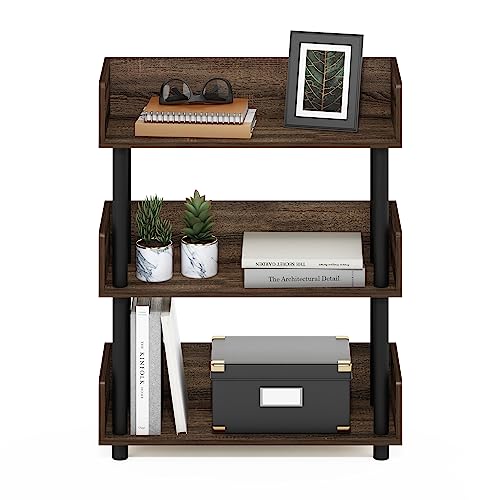 Image of Furinno TURN-N-TUBE Display Shelf, 3-Tier Storage Shelves with Side Panels, Open Shelves Book Shelf with Rounded Corner Top Edges, for Organization and Storage, Living Room, Home Office, Walnut
