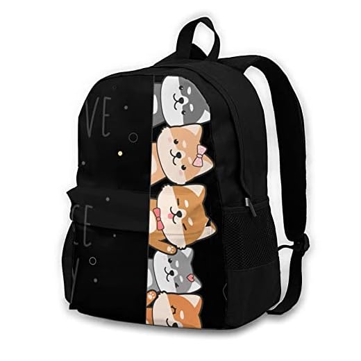 Skolväskor barn tonåring bokväska ryggsäckar söta japanska hundar Shiba Inu ha en bra dag högskola skola skola bok pojkar flickor axelväska resväska för man kvinna, 32 x 42 cm