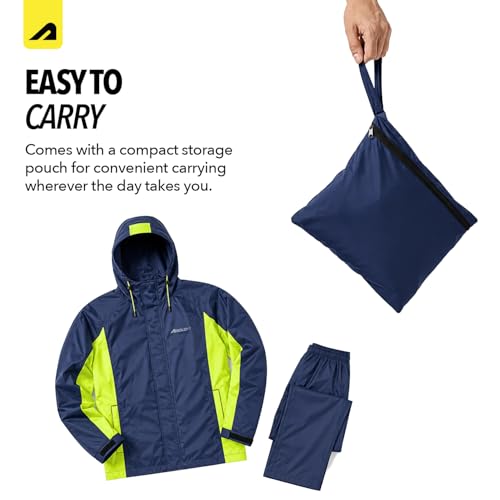 Image of Boldfit Rain Jacket for Men Waterproof Unisex Rain Coat and Pant Set, Raincoat Jacket, Easy Adjustable Rainwear Top and Bottom Set, Waterproof Bike Riding, Navy Yellow, M-L (1 Pair)