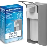 ARNOMED 1x aluminium desinfectiemiddeldispenser, desinfectiemiddeldispenser voor 500 ml, dispenser met korte armhendel, zeepdispenser voor wandmontage, zeepdispenser, desinfectiemiddeldispenser wand