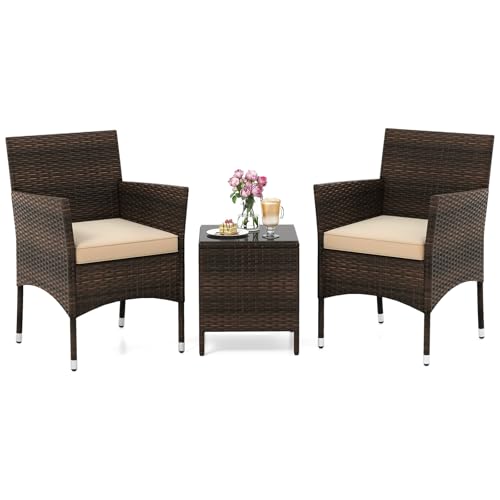 RELAX4LIFE 3-Piece Patio Furniture Set - Rattan Wicker Outdoor Co...