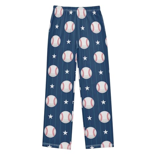 ZZXXB Baseball and Stars Boys Long Pants Soft Trousers Elastic Waist Kids Lounge Bottoms with Pockets S-XL