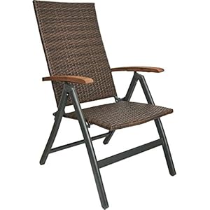 BRUBAKER Polyrattan Tuinstoel Modena – Hoge Rugleuning Opvouwbaar – 8-voudig verstelbare Rugleuning – Vouwstoel Aluminium – Weerbestendig