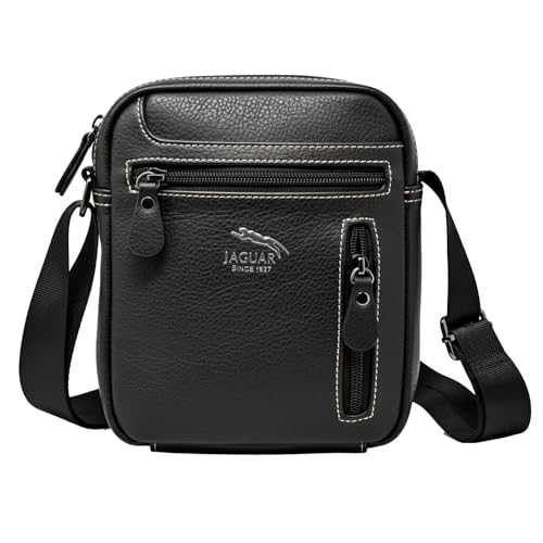 JAGUAR Bandolera Cruzada Hombre FABRIZIO – Bolsos para Hombre Modernos y Funcionales para Viajes, Paseo, a la Moda | Bolsos Bandolera Grandes con 3 Cremalleras y Correa Ajustable (Negro)