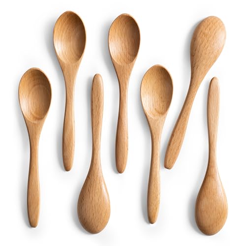 Hefild Small Wooden Spoons for Eating, 7-Piece Set, 5.8 Inch, Honey Spoons