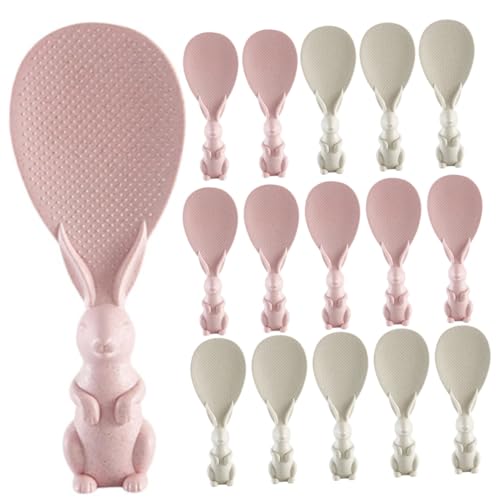 SOLUSTRE 24Pcs Cute Rabbit Design Rice Paddle Non Stick Standing Rice Spoon Kitchen Utensils for Easy Serving and Scratch Resistant for Home Cooking