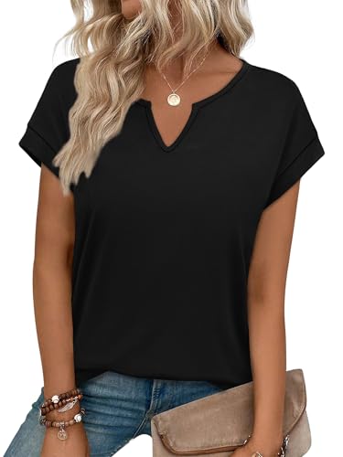 WIHOLL Womens Summer Tops 2026 Cap Short Sleeve Shirts V Neck Tshirts Spring Blouses Beach Vacation Clothes