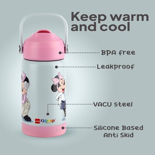 Image of CELLO Kidzbee Gen Alpha Stainless Steel Kids Flask Water Bottle 370ml | 3D Minnie Mouse Touch & Feel Design Leakproof Lightweight Easy to Carry Hot and Cold Kids Flask Water Bottle For School & Travel