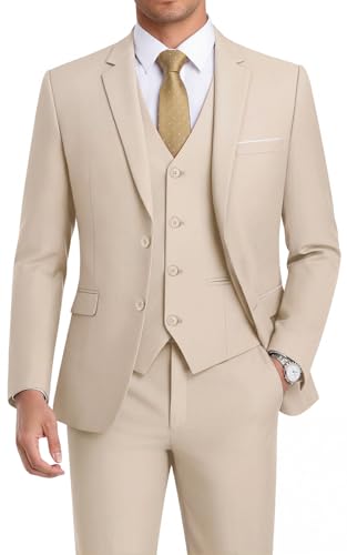 Image of WEEN CHARM Men's 3-Piece Slim Fit Suit Set-2-Button Blazer,Vest & Pants-Formal Wedding,Prom,Party & Business Tuxedo
