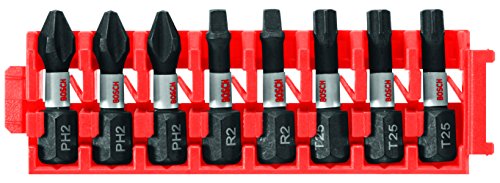 Image of BOSCH CCSV108 8-Piece Assorted Set 1 In. Impact Tough Phillips, Square, and Torx Insert Bits with Clip for Custom Case System